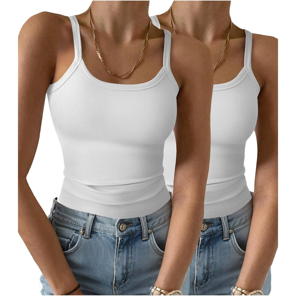 GKBK Womens Sleeveless Tank Top Form Fitting Spaghetti Strap Scoop Neck Ribbed Knit Basic Cami Layering Shirts