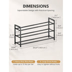 3-Tier Expandable Shoe Rack For Closet, 18“-33” Adjustable Shoe Rack For Small Space, Small Shoe Organizer For Front Door, Sturdy Metal, Black