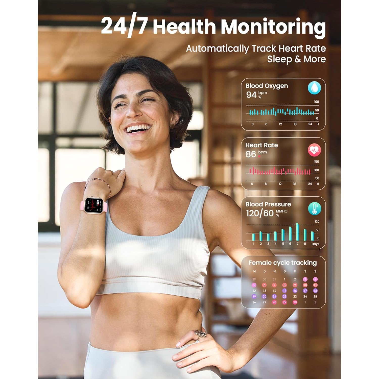 Smart Watch for Women for iPhone Android: 1.85" Smart Watch with 30 Days+ Battery Life Make/Recive Call Heart Rate SpO2 Sleep Monitor 120+ Sport IP68 Waterproof Fitness Tracker Watch Pedometer Reloj