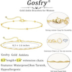2/3 PCS Gold Anklets for Women Waterproof Cuban Link Anklet Beaded Bracelets Stackable Bracelets 14K Gold Plated Custom Jewelry Gifts Non Tarnish Lightweight