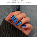 JMEOWIO Gel Nail Stickers Dark Blue Cat Eye Semi Cured Gel Nail Strips Wraps UV/LED Nails Art Design Decoration Accessories