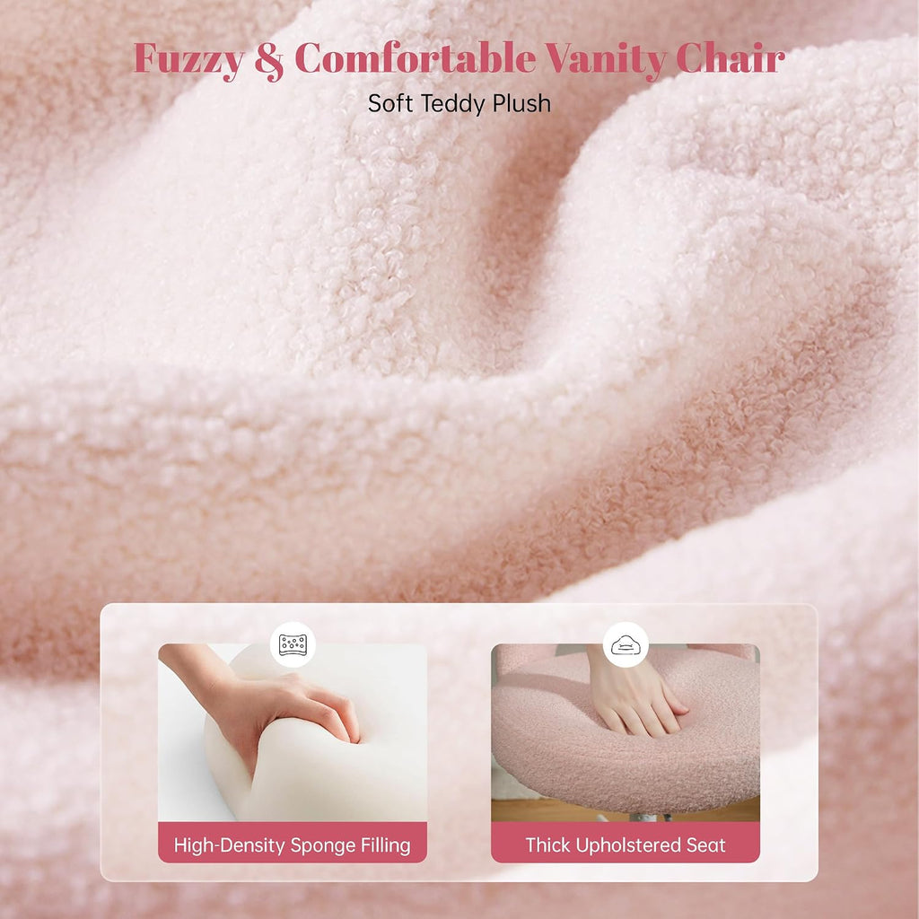 Vanity Chair With Open Back & Wheels,Armless,Pink