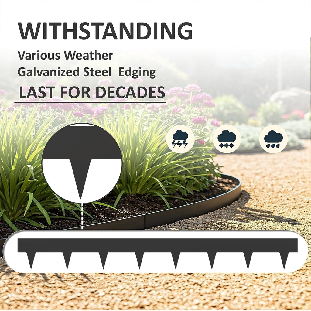33Ft. Galvanized Steel Landscape Edging (10-Pack) – 40" Metal Edging For Landscaping With 11 Stakes, Hammer-In Metal Landscaping Edging For Yard Pathway & Flower Beds – Lawn Edge For Garden Design
