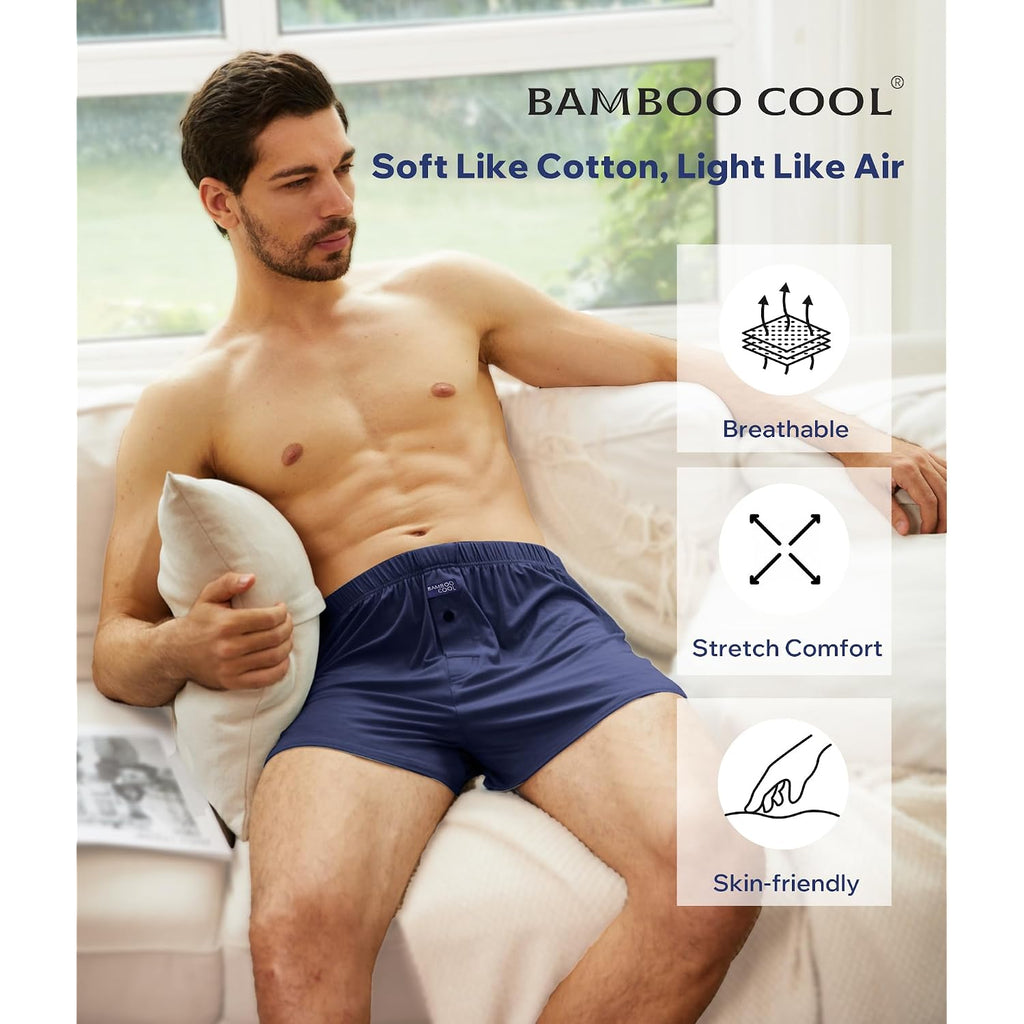 Bamboo Cool Men'S Boxer Short Soft And Breathable Knit Boxers For Men Moisture-Wicking Underwear With Button Fly