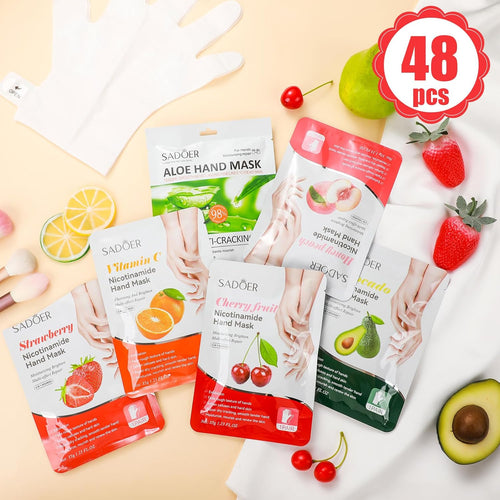 48 Pcs Fruits Beauty Hand Mask Bulk Hydrating Hand Moisturizing Gloves Mask for Spa Kit Skincare Gift Beauty Kits for Women
