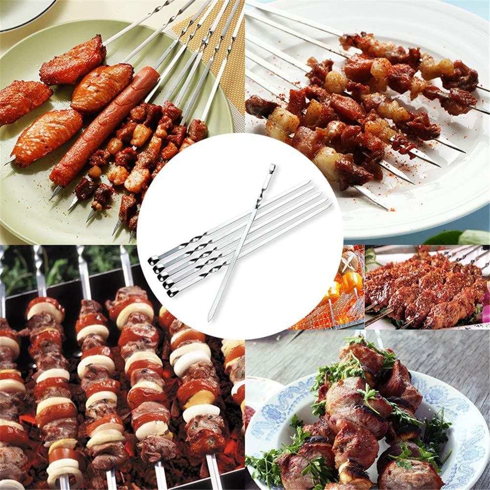 12Pcs Kabob Skewers Flat Metal Bbq Barbecue Skewer 14" Long Stainless Steel Shish Kebob Sticks Wide Reusable Grilling Skewers Set For Meat Shrimp Chicken Vegetable, 12 Pack