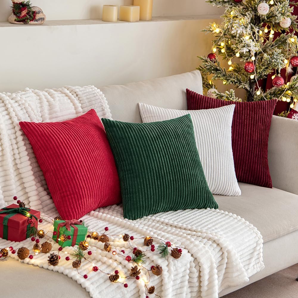 Miulee Decorative Corduroy Throw Pillow Covers Set Of 2 18X18 Cream White | Soft Solid Striped Textured Cushion Cases For Couch Chair Sofa Bed Living Room Boho Square Pillowcases For Home Decor