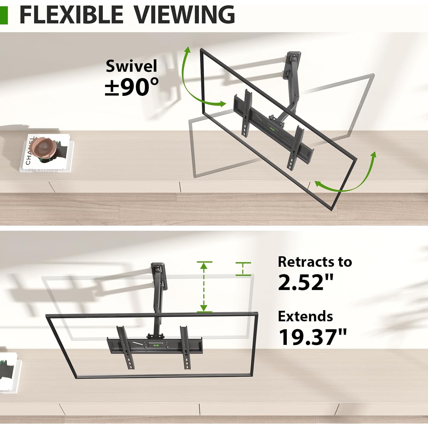 USX MOUNT Swivel TV Wall Mount for 26-60 Inch TVs up to 80 lbs, Single Articulating Arm, Full Motion TV Wall Mount Bracket with Swivel and Tilt, Max VESA 400x400mm