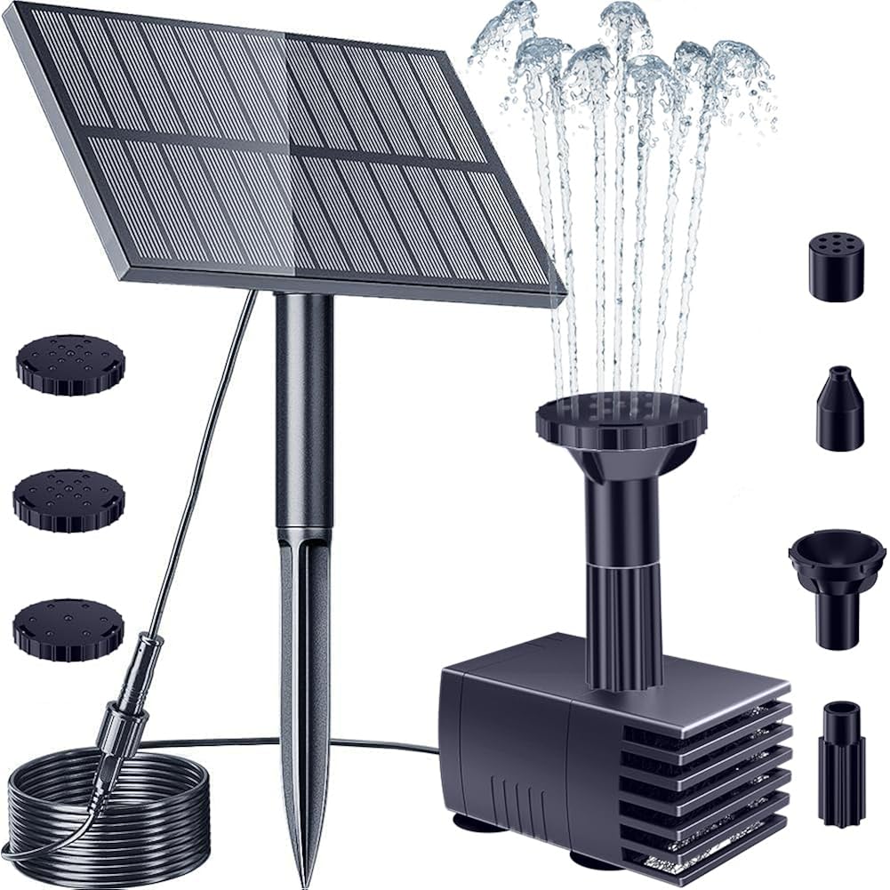 Biling Upgraded Solar Fountain Pump Kit With Ground Stake For Bird Bath | Adjustable Solar Panel, Brushless Low-Consumption Motor, 4 Spray Nozzles, Eco Solar Power For Garden Fish Tank