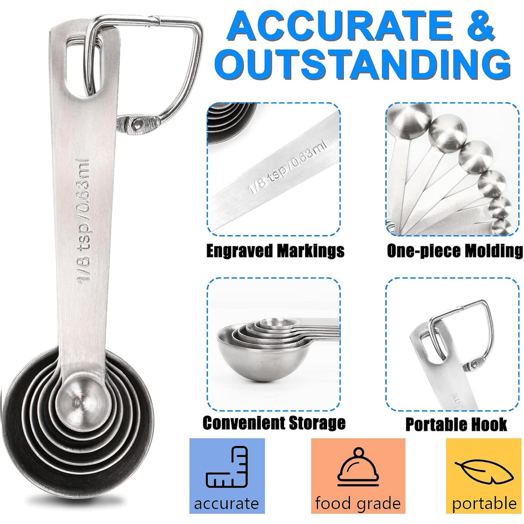 Measuring Spoons, Premium Heavy Duty Stainless Steel Measuring Spoons Cups Set, Small Tablespoon With Metric And Us Measurements, Set Of 6 For Measuring Dry And Liquid Ingredients