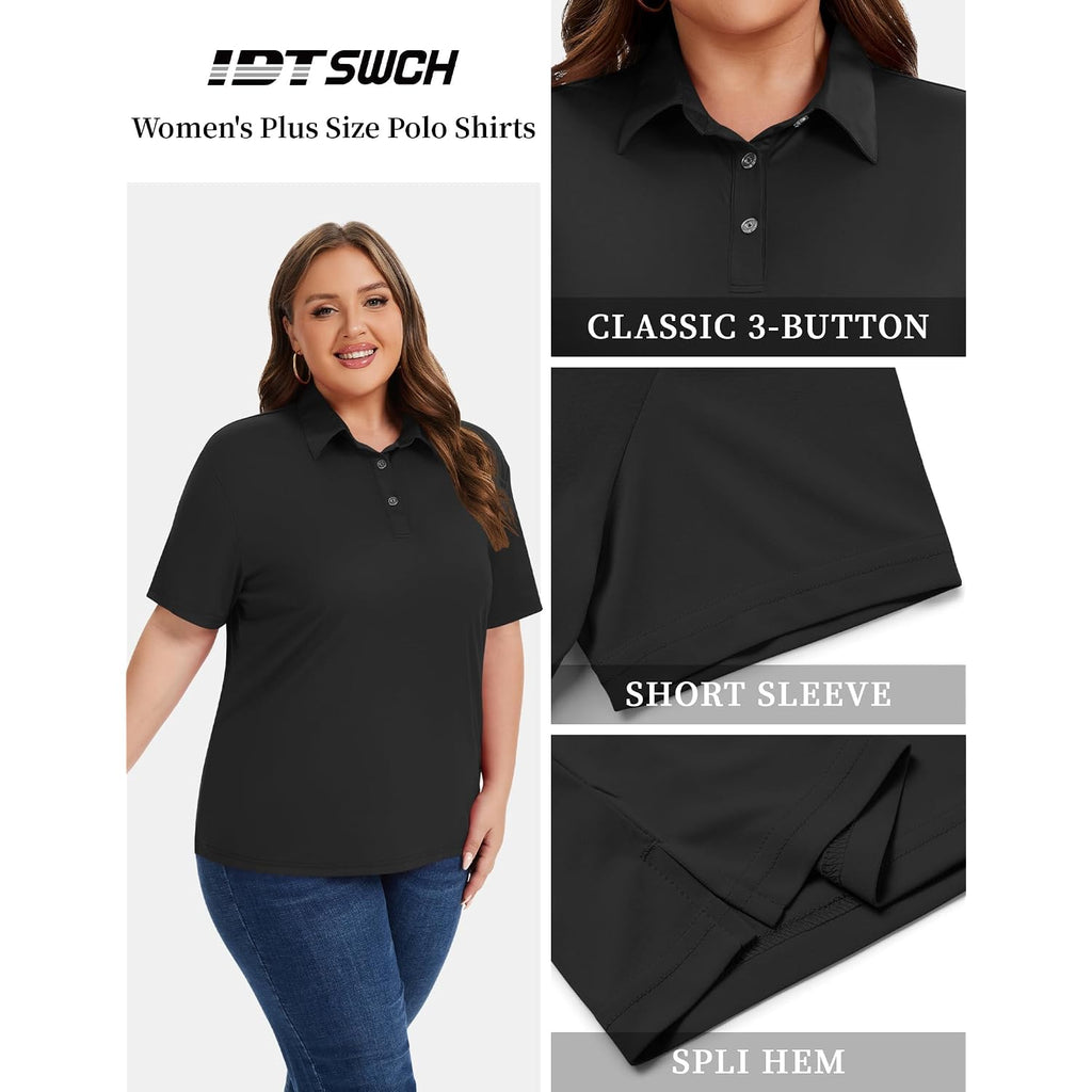 Women'S Plus Size Polo Shirts Upf 50+ Casual Work Quick Dry 3 Buttons Short Sleeve Collared Golf Shirt (Xl-6Xl)