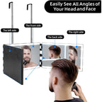 Vanexiss Rechargeable 3 Way Mirror For Self Hair Cutting-To See Back Of Head, Trifold Mirror With 8 Light Strips & Telescoping Hooks For Makeup, Shaving & Styling