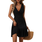 Fensace Women'S Summer Sleeveless Sexy Wrap V Neck Floral Sundress Mini Dress