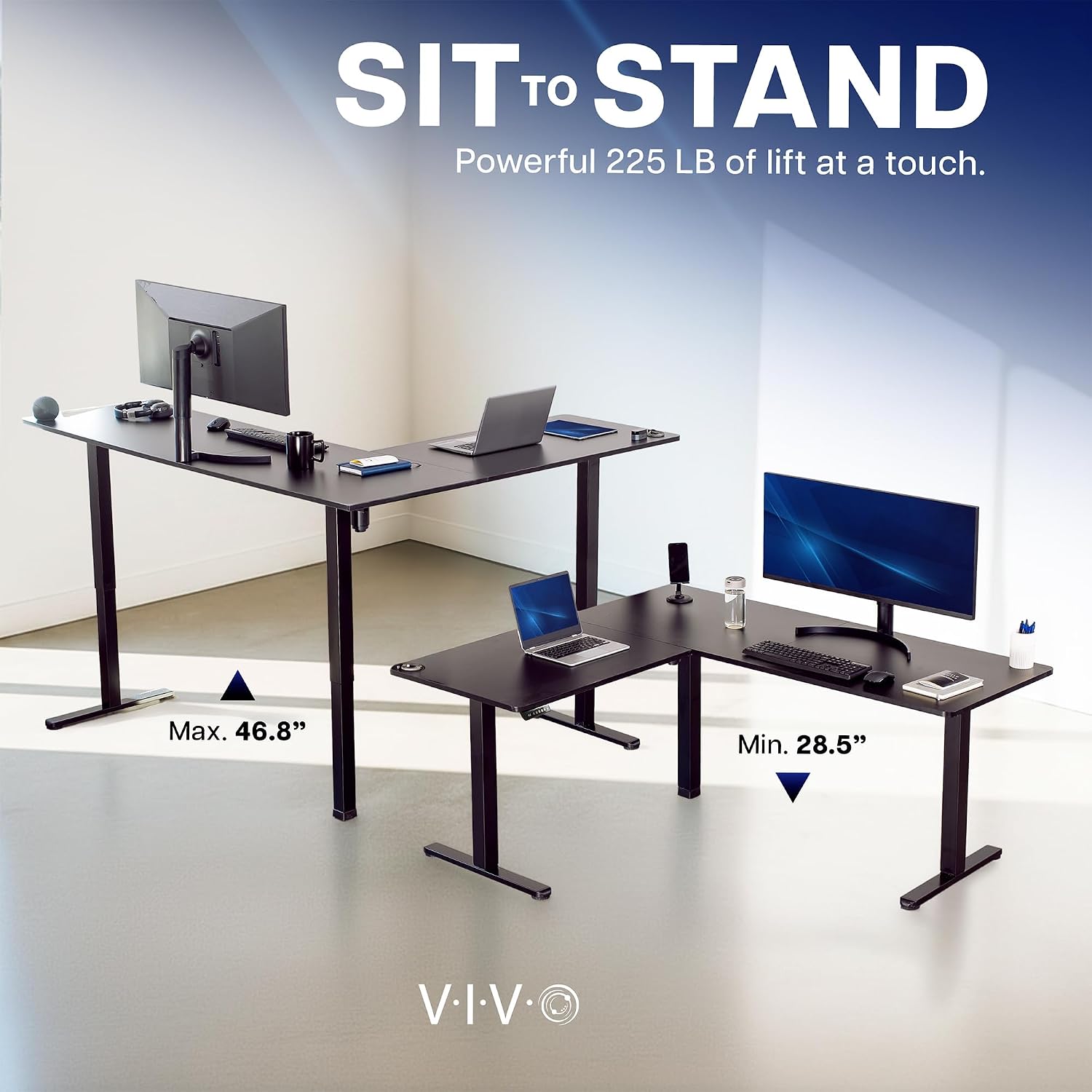 Vivo Black 63 X 55 In Corner Standing Desk, Desk-E3Ctb | Electric, Holds 225 Lbs, Reversible L-Shaped Table, Sit Stand, Height Adjustable, Memory Presets, Black Frame