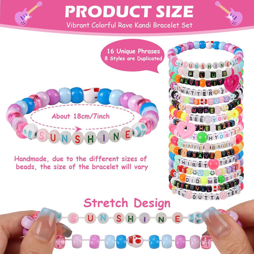 16/24/32Pcs Rave Music Bracelets Set Glow In The Dark EDM Music Stretch Bracelets Multicolor Rave Party Favor for Women Men EDM Party Music Festival
