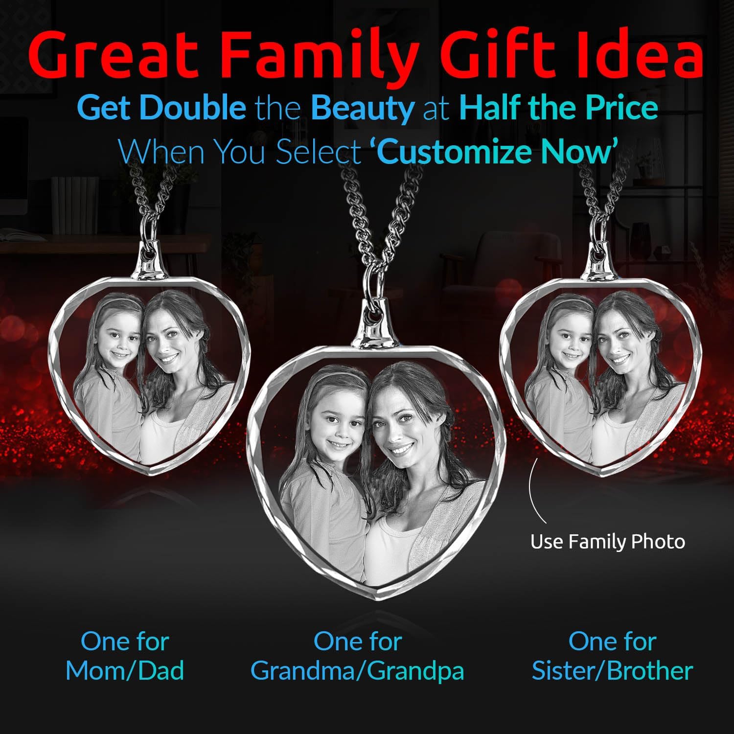 ArtPix 3D Crystal Photo, Personalized Necklace Gift, Custom Mothers Day Gifts for Mom, Women, Wife