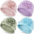 JarseHera 4PCS Cotton Chemo Headwear for Women Soft Cancer Caps Beanie for Hair Loss 4 Pcs,lt Pink+lt Purple+tiffany Blue+sage Green
