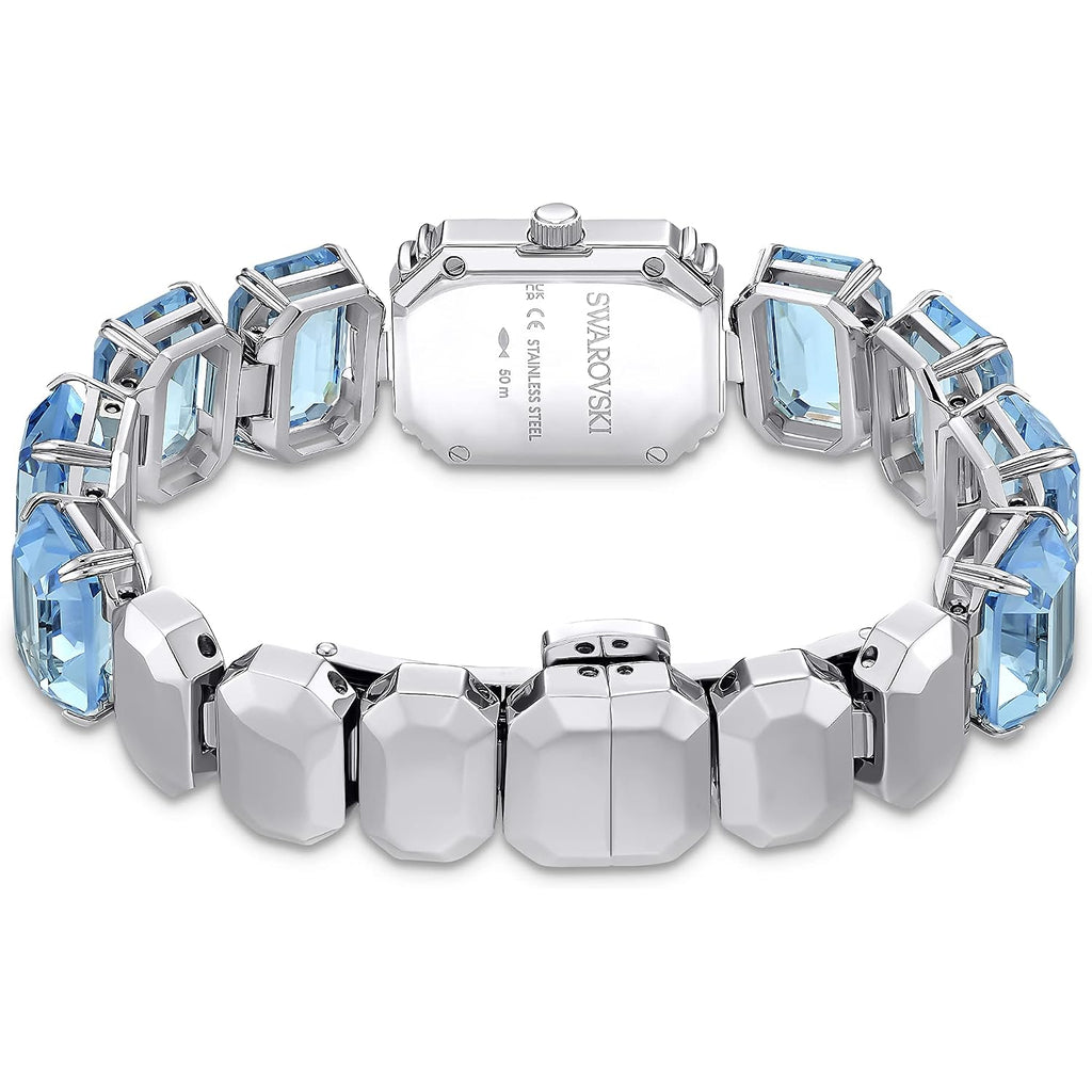 Swarovski Millenia Watch, Blue Octagon Cut Crystals, Sapphire Glass Centrepiece, And Stainless Steel Accents, Part Of The Millenia Collection