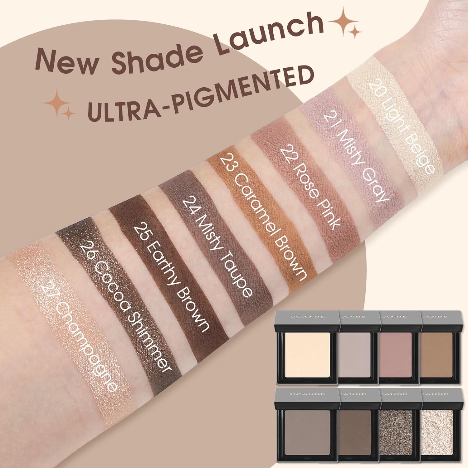 UCANBE Misty Mauve Single Eyeshadow Palette, Neutral Matte Mini Eye Shadow Powder, Highly Pigmented Professional Long-Lasting Waterproof Makeup Pallet