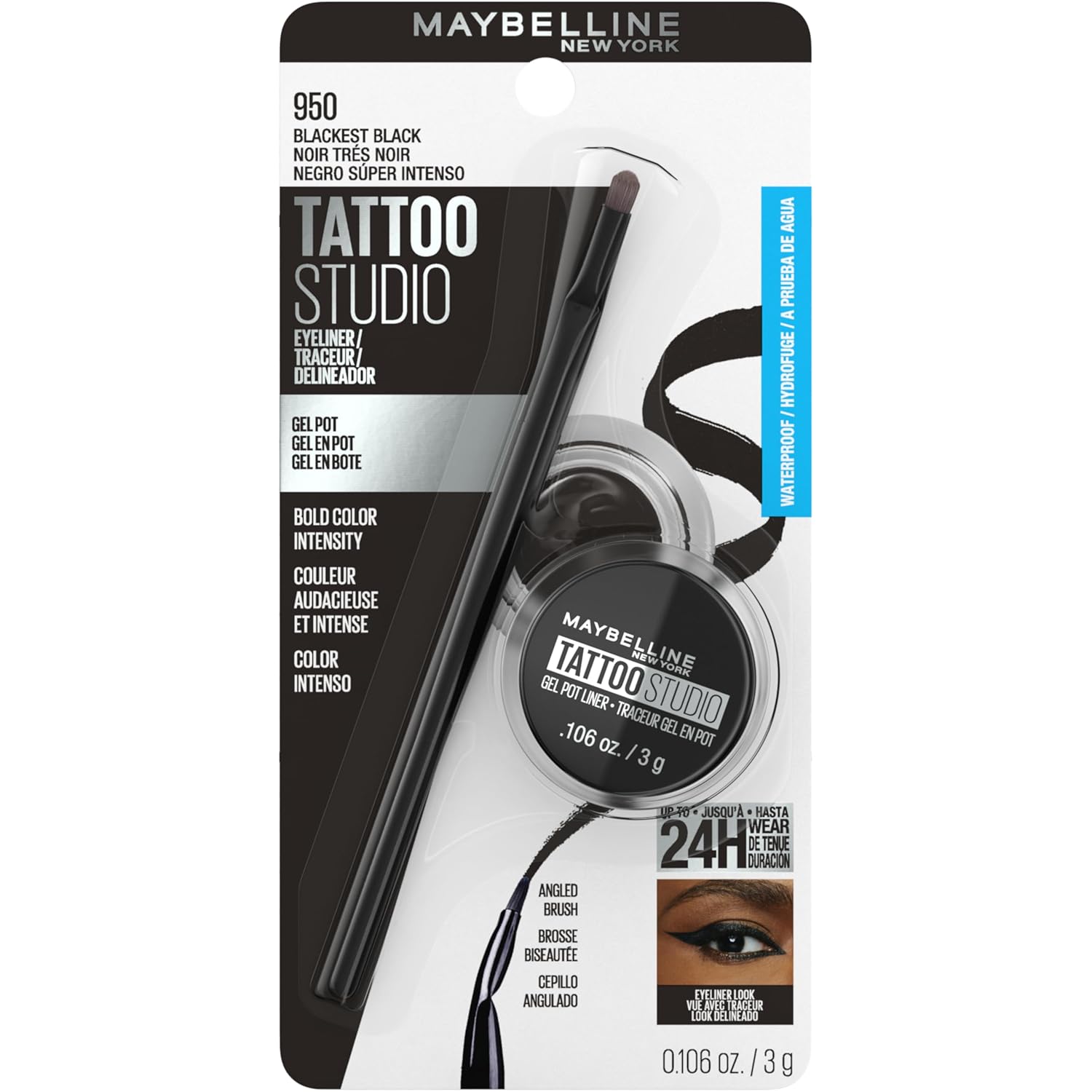 Maybelline New York Makeup Eyestudio Lasting Drama Gel Eye Liner, Blackest Black, Waterproof, 0.106 Ounce,Pack of 1