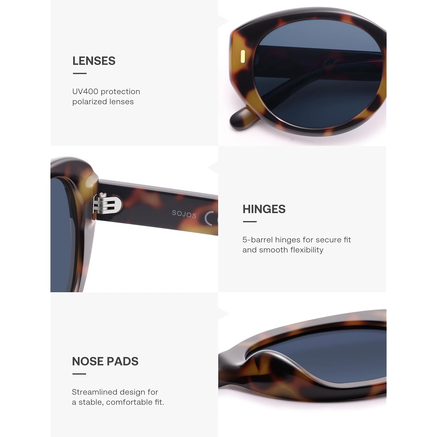 SOJOS Trendy Oval Polarized Sunglasses for Women Classic Round Retro UV Protection Shade SJ2675