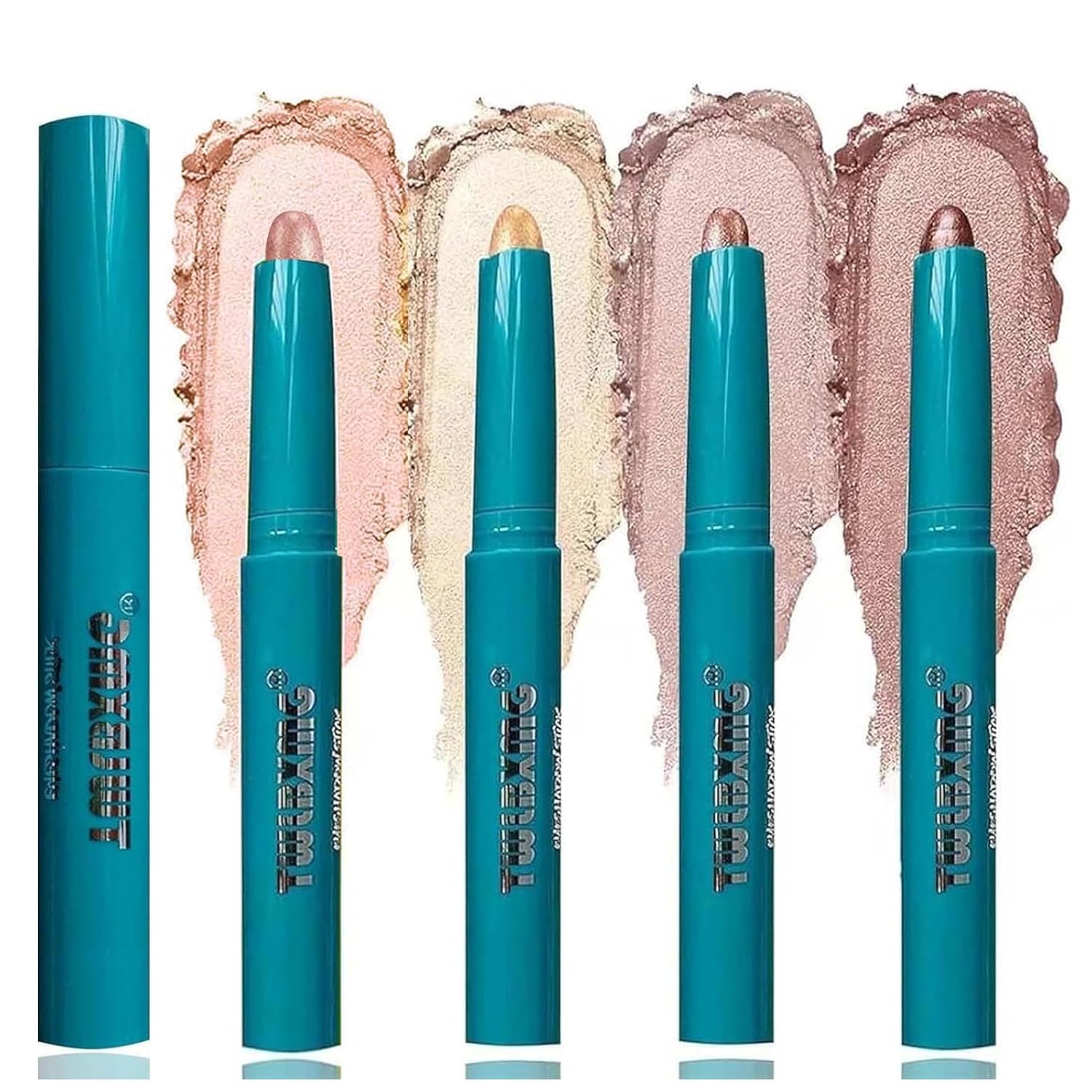 4 Color Eyeshadow Stick Set Eye Shadow Brightener Stick Cream Shimmer Glitter Smooth Eyeshadow Primer Pencil Waterproof Long Lasting Highlighter Eye Makeup Eye Shadow 4Pcs