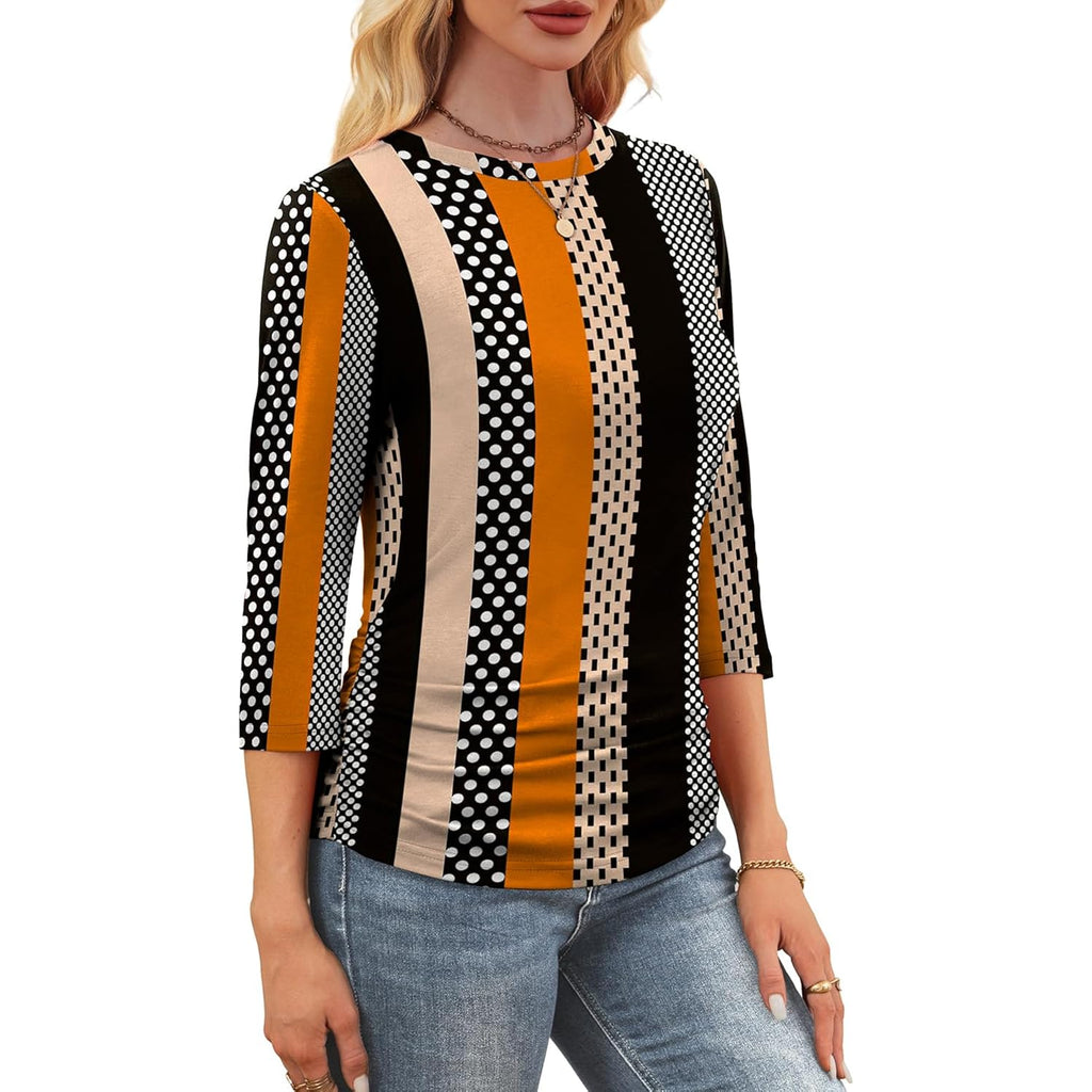 Wiholl Womens 3/4 Length Sleeve Tops Crewneck Ruched Summer Shirts 2026 Business Casual Outfits Blouses Spring Clothes
