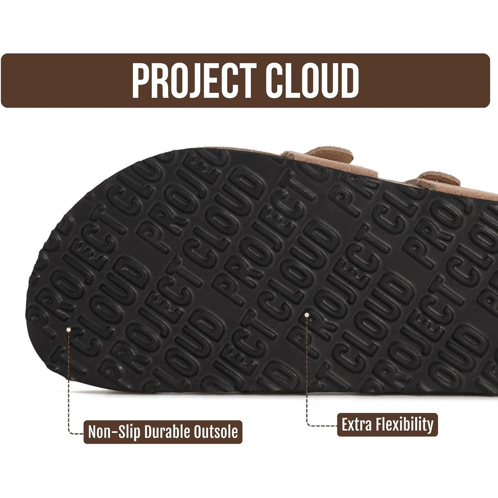Project Cloud 100% Genuine Leather Womens Sandals -Lightweight Womens Slides Memory Foam Insole & Cork Footbed Sandals Women - Non-Slip Beach Essentials Summer Sandals For Women 2026 (Lian)
