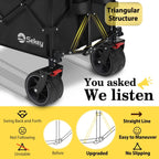Sekey 48''L Collapsible Foldable Extended Wagon With 660Lbs Weight Capacity, Heavy Duty 300L Folding Utility Garden Cart With Big All-Terrain Beach Wheels & Drink Holders. Black