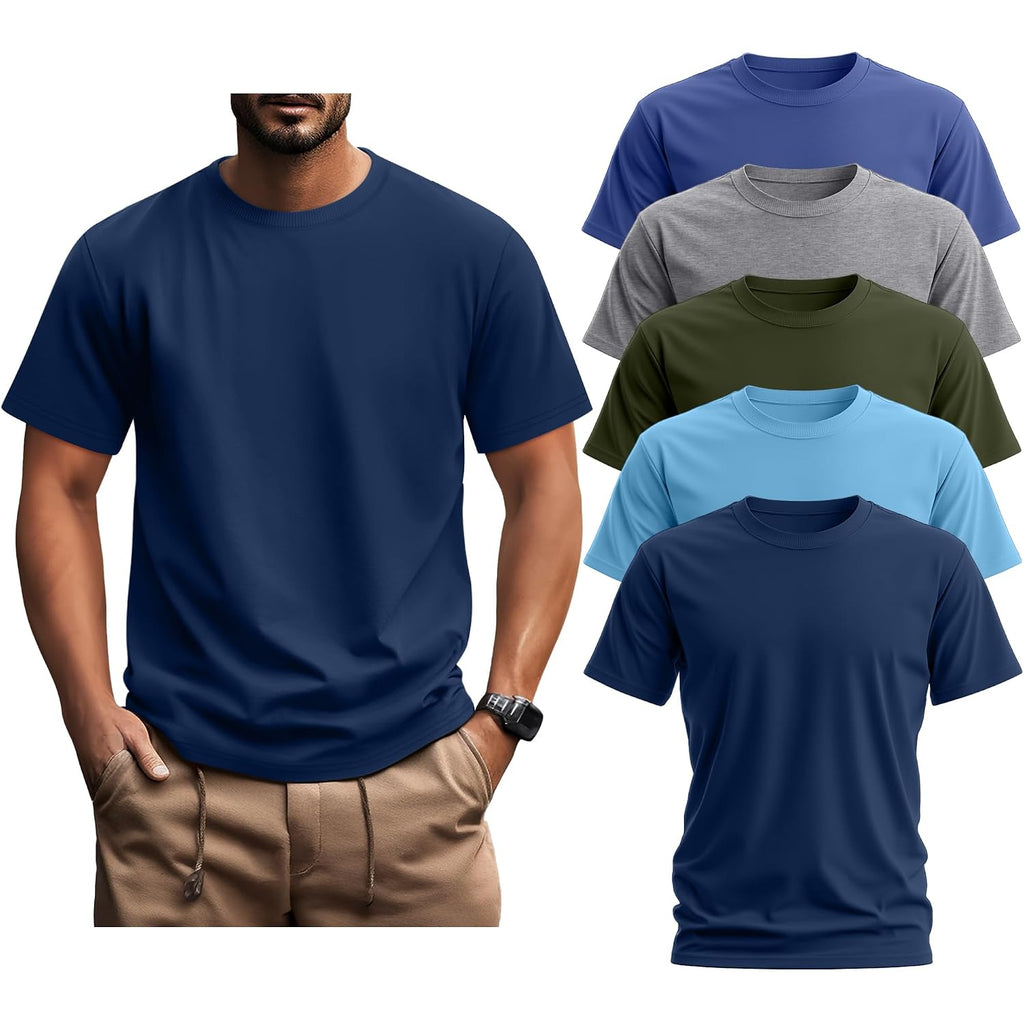 Ficerd 5 Pack Men'S Big And Tall Shirts Short Sleeve Cotton Tee Summer Crew Neck Oversize Top Loose Fit Shirt Multipack