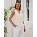 Womens Sleeveless Button Down Business Casual Work Tank Tops Summer Dressy Pleated V Neck Dress Shirts Blouses 2026
