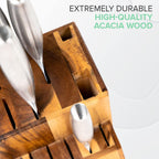 Acacia Wood Kitchen Knife Block - 15 Slots Knife Holder - Professional Quality Wood Knife Organizer - Secure Knife Stand To Keep Knives Neat & Sharp - Knife Blocks For Kitchen Knife Storage