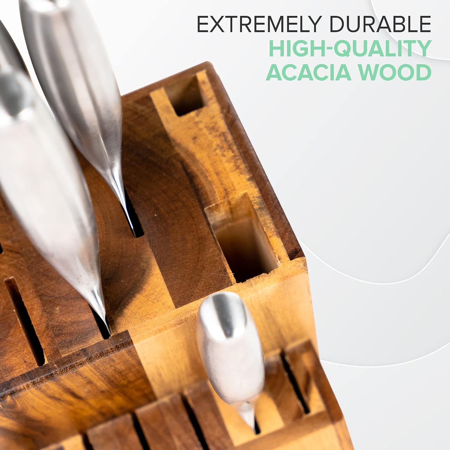 Acacia Wood Kitchen Knife Block - 15 Slots Knife Holder - Professional Quality Wood Knife Organizer - Secure Knife Stand To Keep Knives Neat & Sharp - Knife Blocks For Kitchen Knife Storage