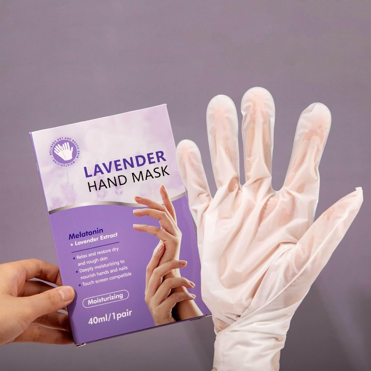 Joyeee Hand Masks for Dry Cracked Hands, 5 Pairs Lavender Intensive Repairing Hand Mask Gloves for Dry, Aging, Cracked Hands, Single-Use Gloves, Mothers Day Gifts for Women, Wife