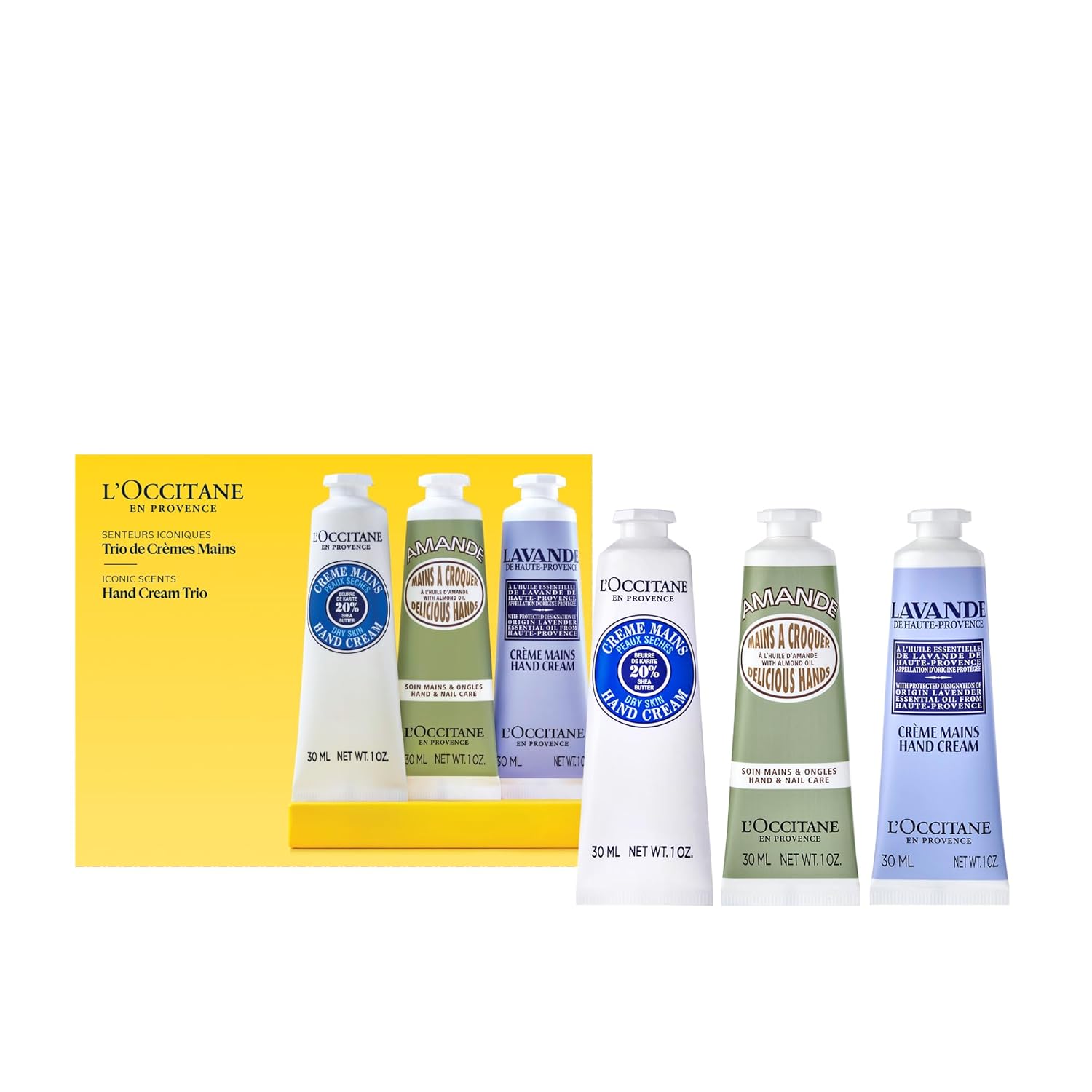 L’Occitane Hand Cream Classics 3-Piece Gift Set, Moisturizing Skincare Trio, Nourishing Creams for Dry Hands, Nails, and Cuticles, Travel-Sized, Vegan