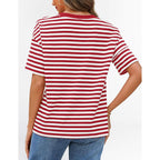 Merokeety Women'S 2026 Summer Short Sleeve Tops Casual Colourful Striped Crewneck Loose Work T Shirts Blouses