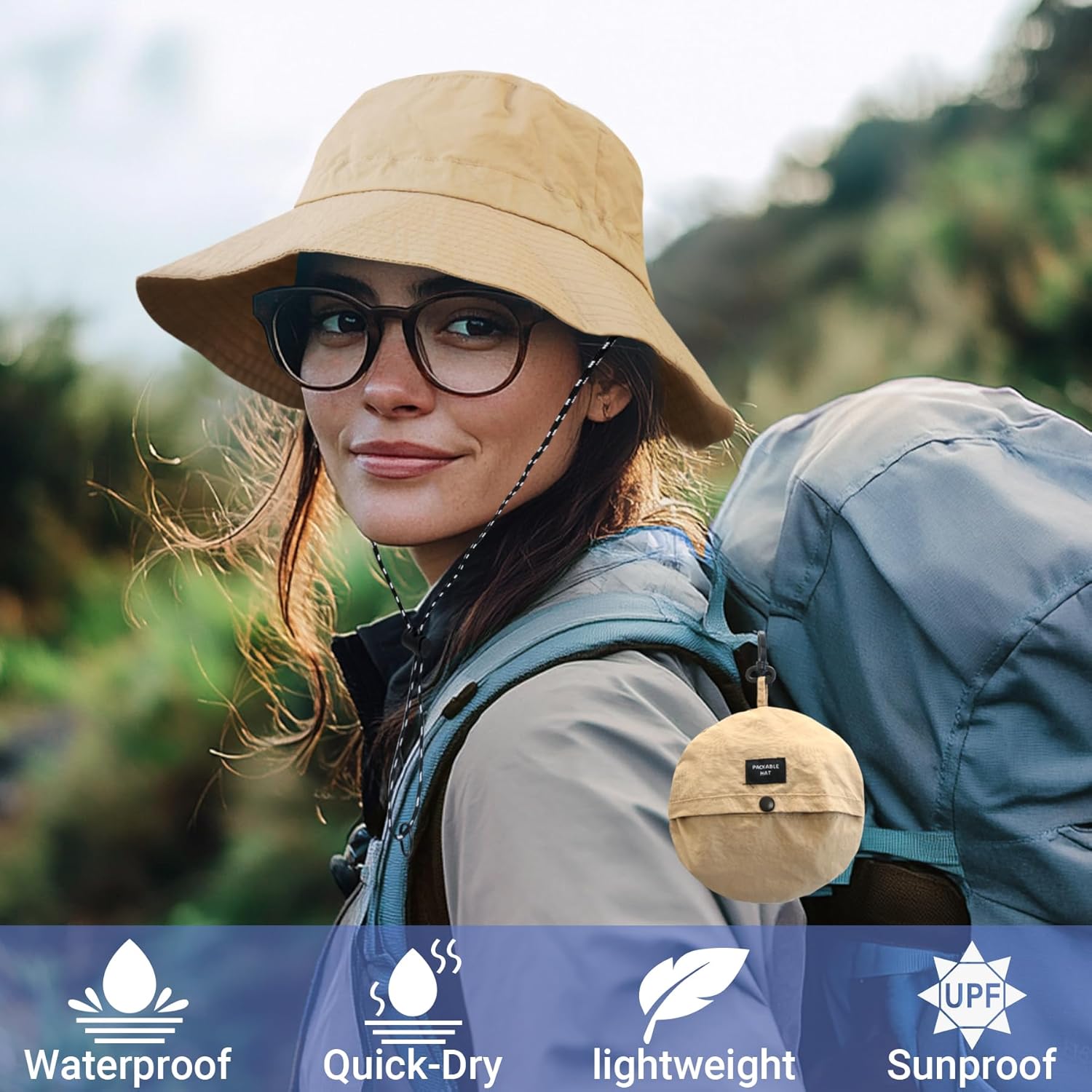 NPQQUAN Waterproof Quick Dry Bucket Hats for Woman Men Packable Foldable Rain Sun Hat Lightweight Hiking Hat