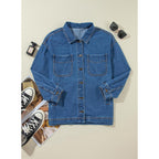 Sidefeel Women'S Jean Jacket Oversized Boyfriend Button Up Long Sleeve Split Zimbaplatinum Denim Jackets