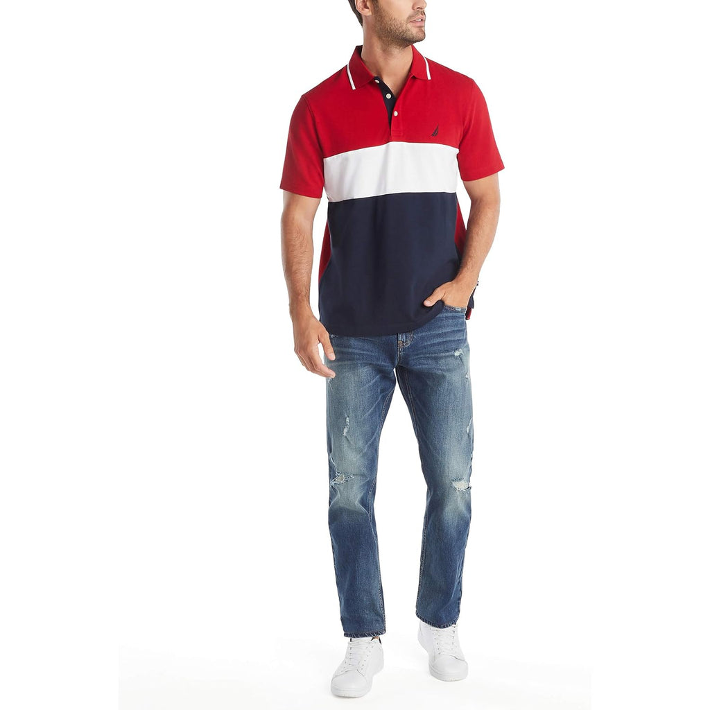Nautica Men'S Short Sleeve 100% Cotton Pique Color Block Polo Shirt