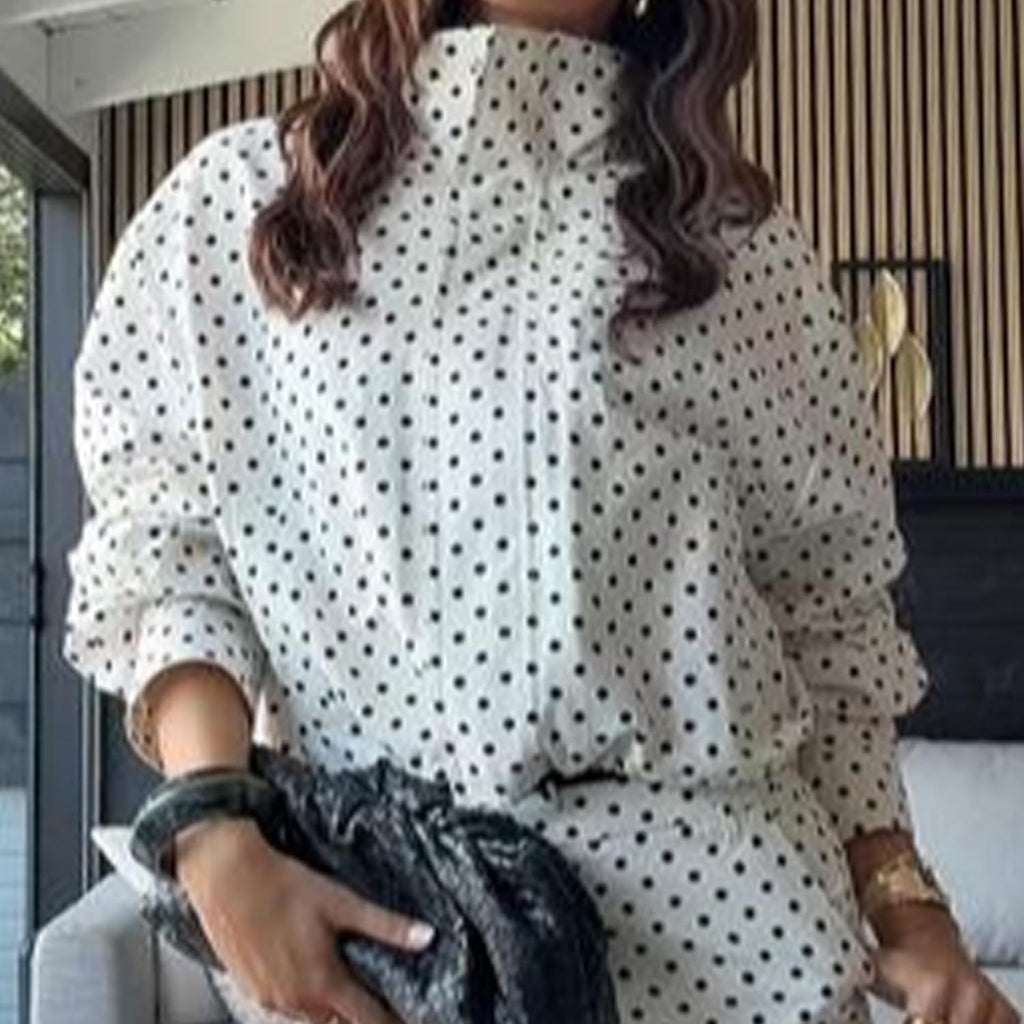 Women Polka Dot Jacket Stand Collar Cropped Jackets Zip Up Coat Casual Fashion Coat Fall Spring Jacket With Pockets