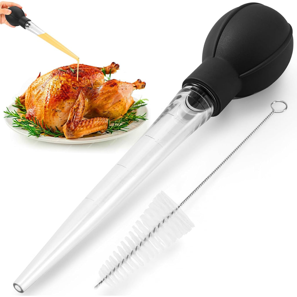 Olesbur Premium Turkey Basters For Cooking – Baster Syringe For Hot Liquids – Meat And Food Injector – Essential Thanksgiving Cooking Tool – Turkey Baster Large With Cleaning Brush(Black)