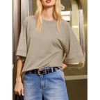 Tankaneo Womens Oversized Half Sleeve T-Shirts Crew Neck Boxy Basic Tees Tops Summer Casual Loose Fit Tunic Shirts