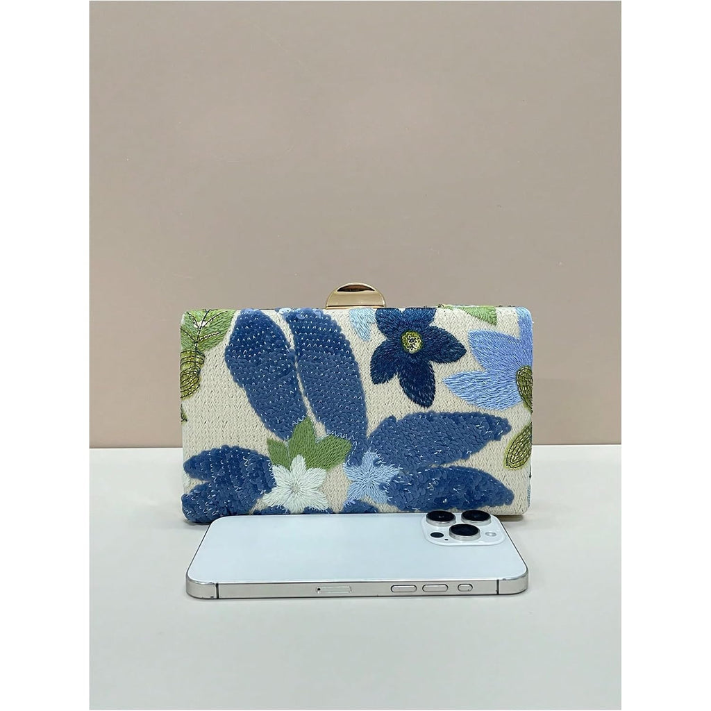 Women'S Sequin Floral Embroidery Evening Beaded Clutch Bags Elegant Mini Crossbody Purses Wedding Party Bag