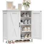 Homleke Farmhouse Shoe Cabinet with 2 Barn Doors & Wood Legs, 5-Tier Shoe Storage Cabinet with 3 Adjustable Shelves, Tall Shoe Rack Organizer for Closet, Shoe Organizer for Entryway, Hallway, White