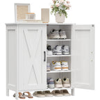 Farmhouse Shoe Cabinet With 2 Barn Doors & Wood Legs, 5-Tier Shoe Storage Cabinet With 3 Adjustable Shelves, Tall Shoe Rack Organizer For Closet, Shoe Organizer For Entryway, Hallway, White