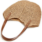 Summer Casual Straw Tote Bag Large Capacity Woven Shoulder Handbag For Summer Beach Vocation