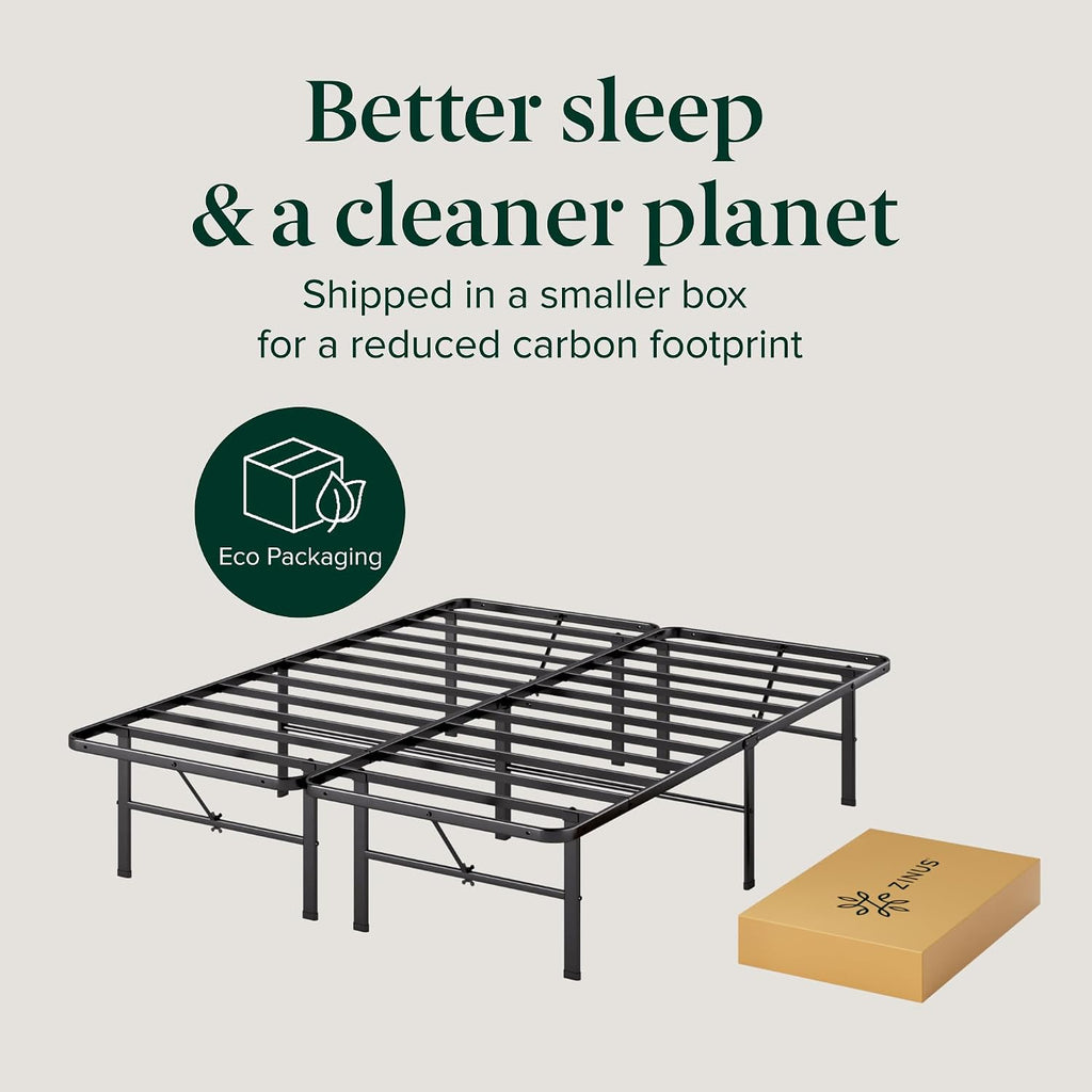 Zinus Rumi 14In Queen Metal Bed Frame, Quick Assembly Smartbase® Mattress Foundation, Heavy Duty Sturdy Steel With No Box Spring Needed, Eco-Friendly Packaging, Black