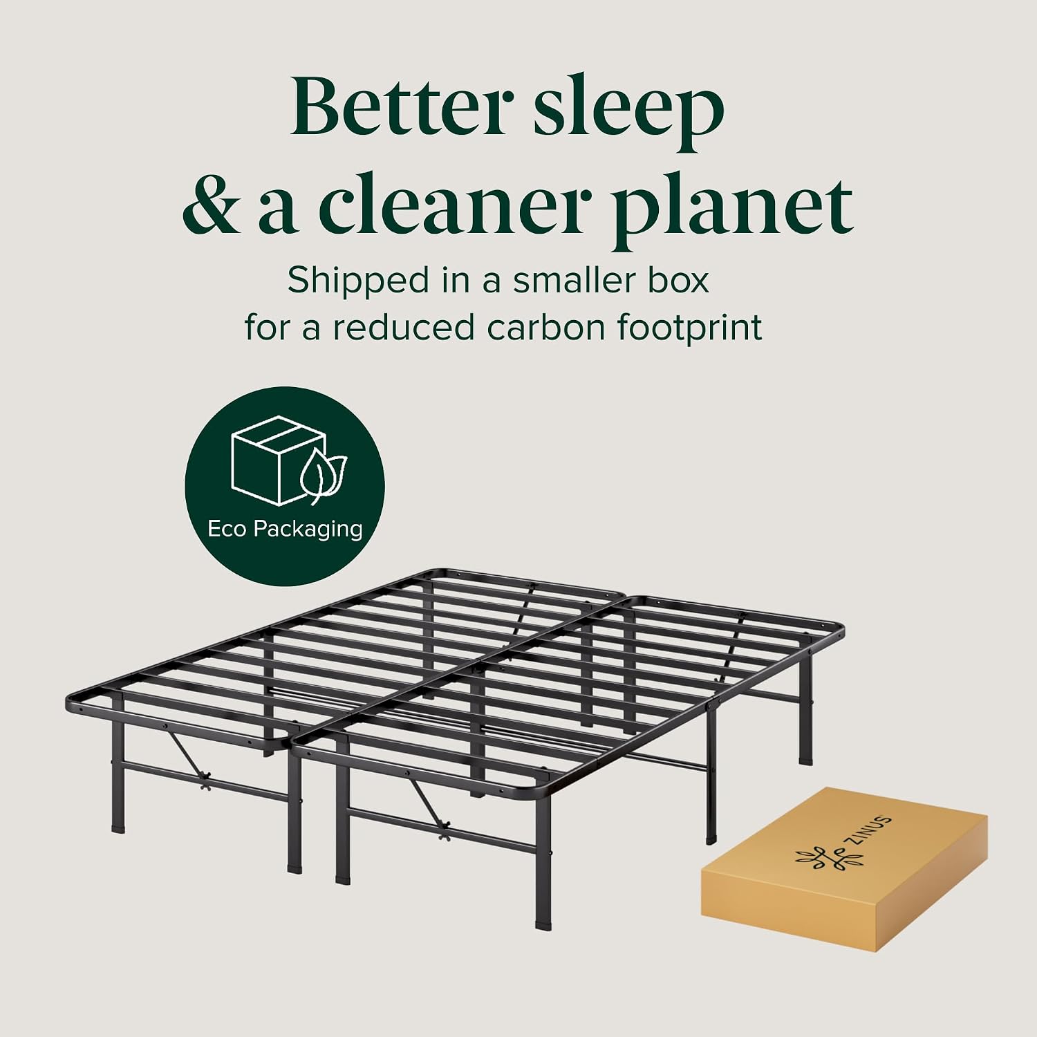 Zinus Rumi 14In Queen Metal Bed Frame, Quick Assembly Smartbase® Mattress Foundation, Heavy Duty Sturdy Steel With No Box Spring Needed, Eco-Friendly Packaging, Black