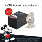 Disney Mickey Mouse Watch – Stylish & Fun Mickey Mouse Watches For Women – Classic Inspired Timepiece – Women'S Watch With White Dial & Floating Stones, Multicolor Stainless Steel Strap