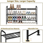 Linzinar Shoe Rack Long 3 Tier Metal Shoe Organizer Metal Wide Shoe Shelf For Closet Entryway Bedroom Large Capacity Black